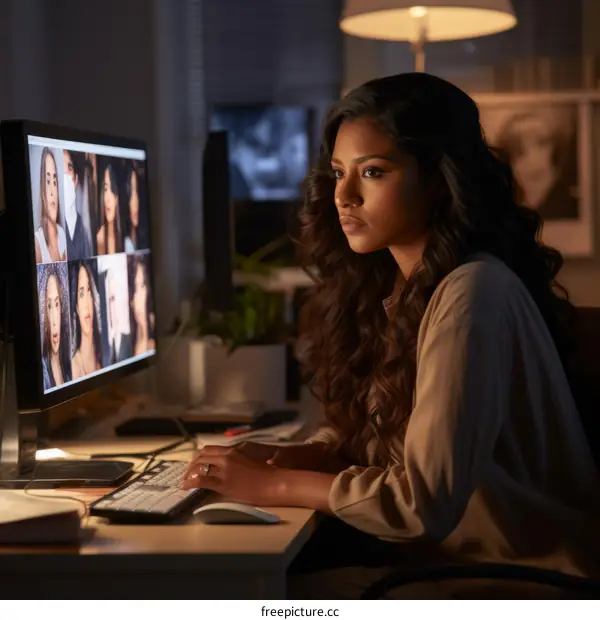 Late night photo editing work on a computer