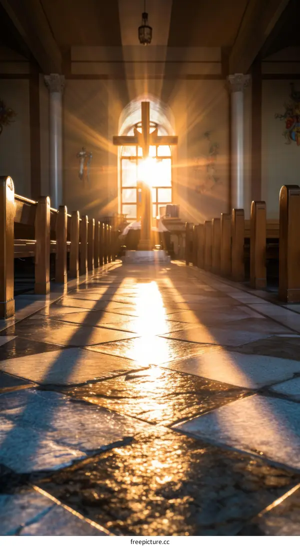 Sunlight shining through a church window