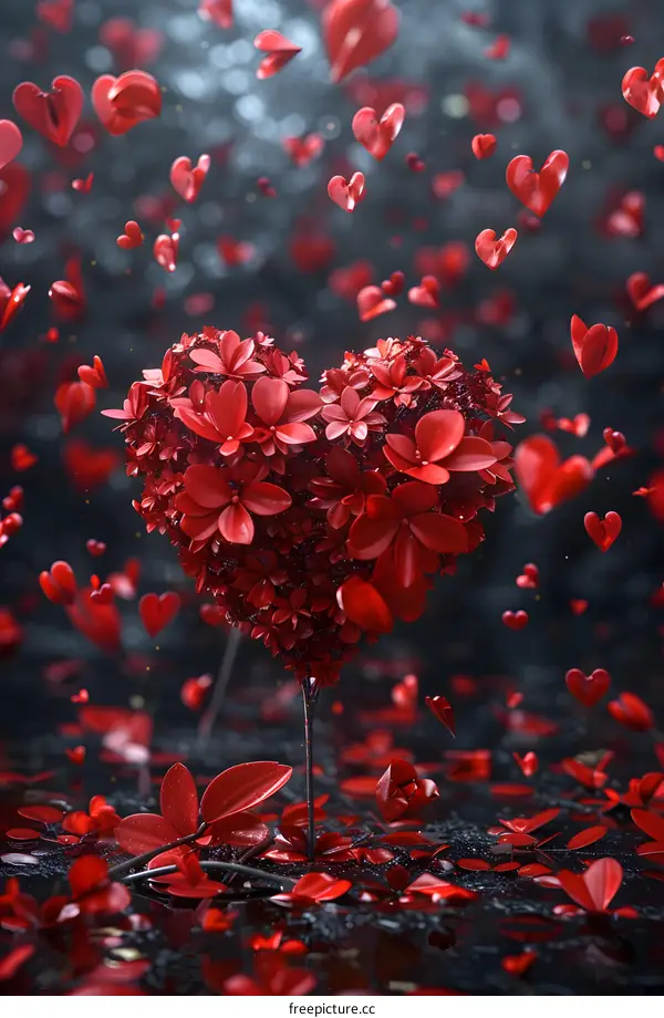 3D red heart-shaped flower