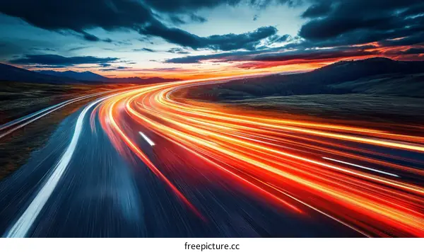 Sunset Highway Speed Light Trails