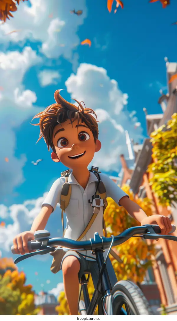 boy riding bicycle in autumn