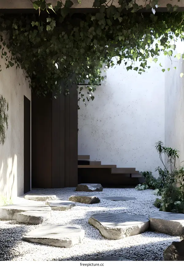 Minimalist Japanese Garden Design with Stepping Stones