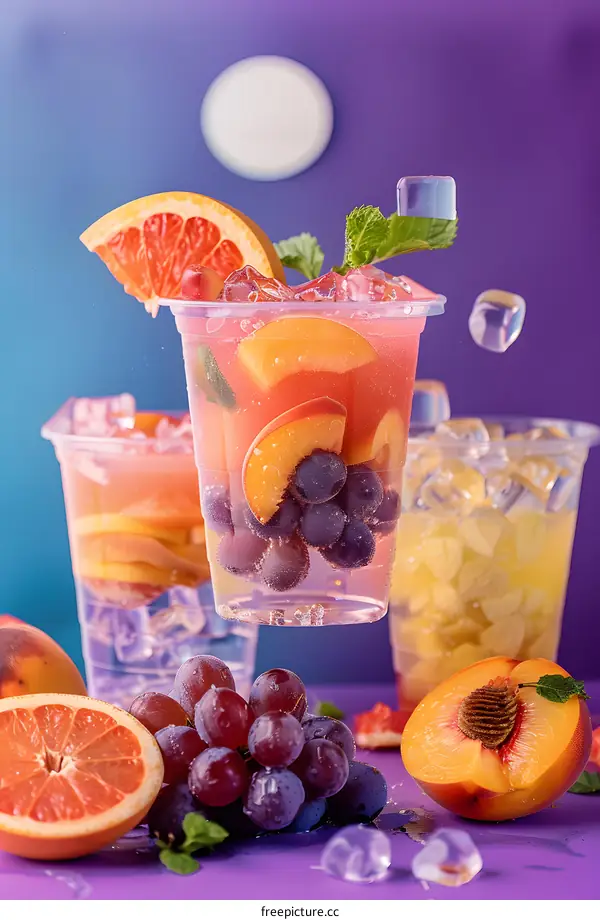 Refreshing Summer Fruit Drink With Grapes Peach And Grapefruit