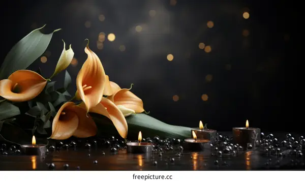 Orange Calla Lilies with Candles