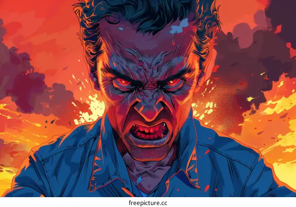 man with red eyes and mouth open