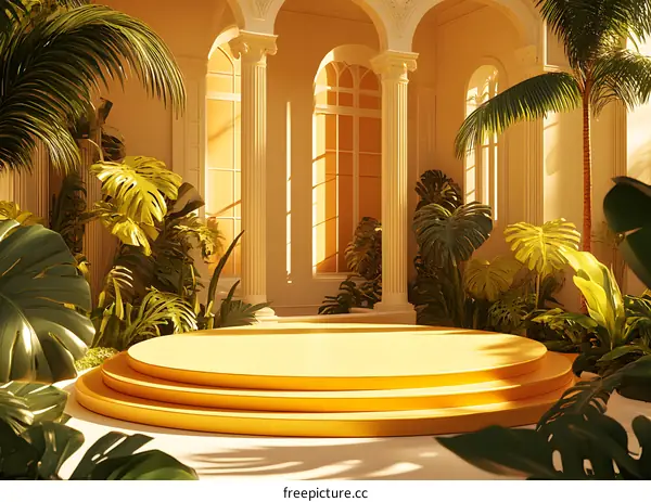 Golden Podium in a Tropical Garden