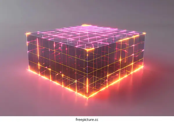 Glowing Cube with Grid