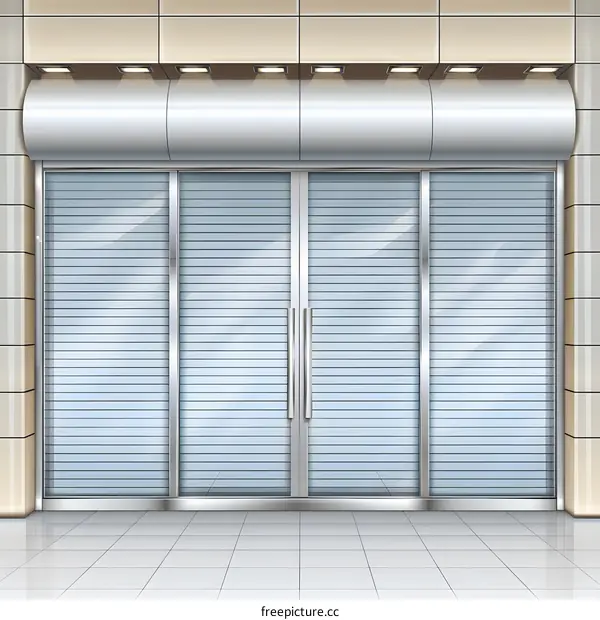 Modern Glass Doors and Stone Wall Facade Entrance Illustration