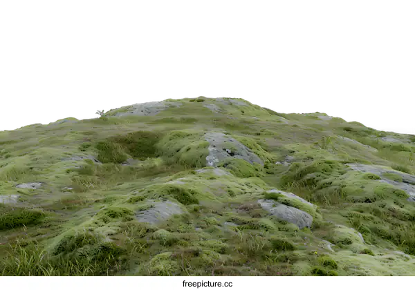 [Transparent Background PNG]Green Hill Covered in Moss Under a Cloudy Sky
