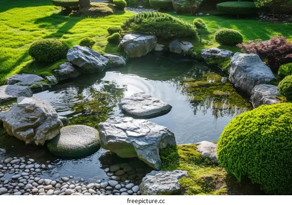 Serene Japanese Rock Garden with a Pond