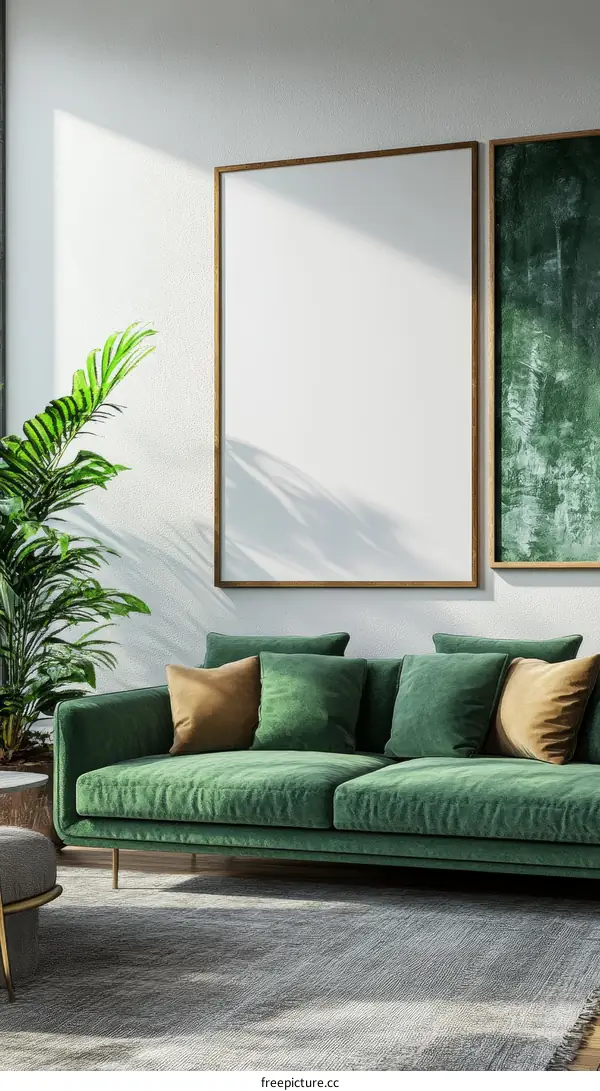 Modern Living Room Interior Design with Green Sofa