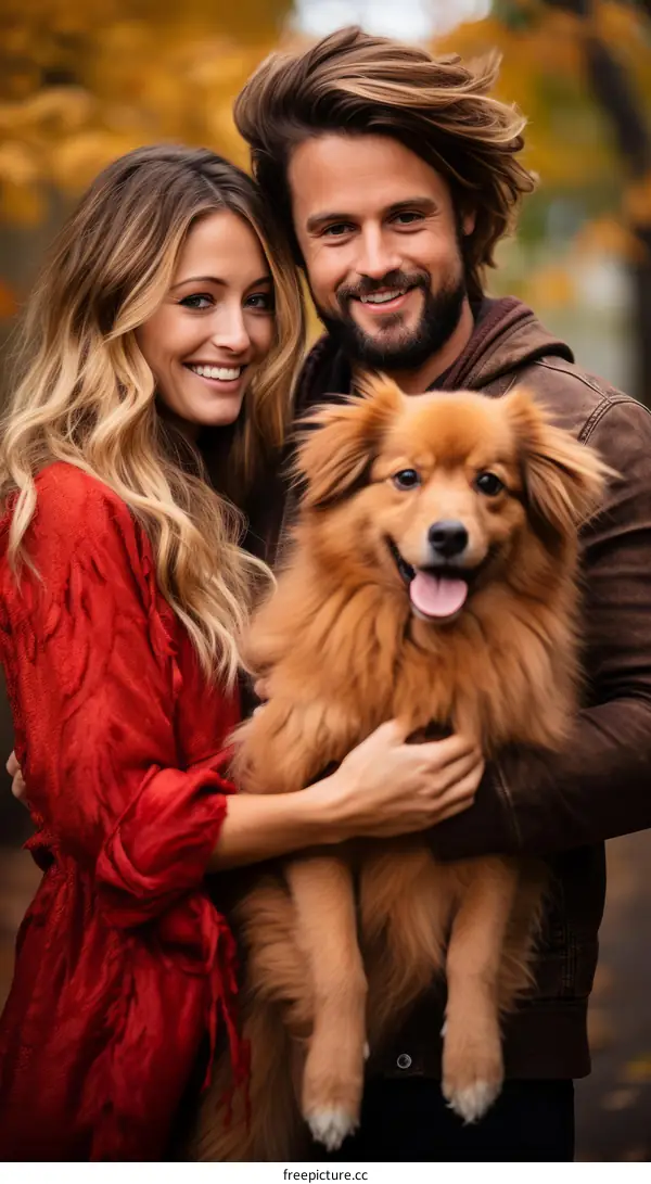 Happy couple with a dog