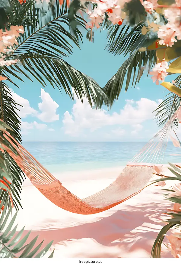 Tropical Beach Hammock Under Palm Trees