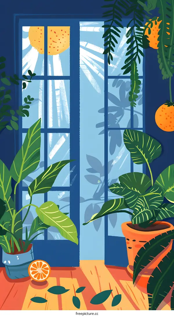 Sunlight Streaming Through Window With Plants