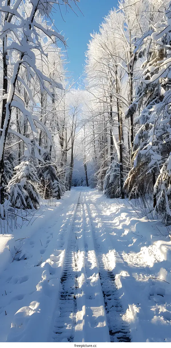 Snowy path through the winter forest