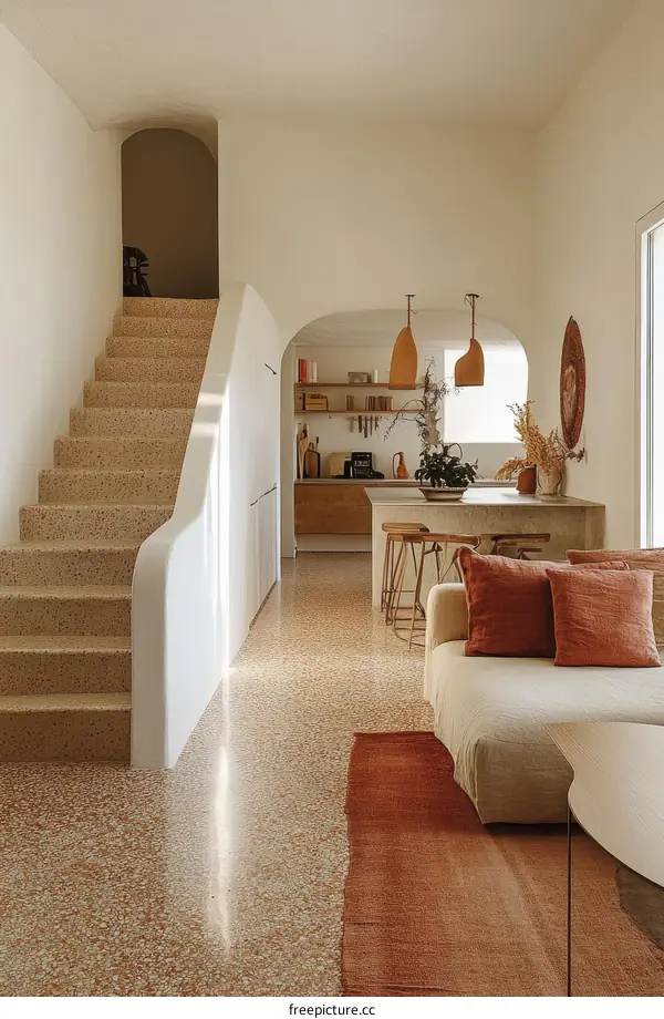 Modern Minimalist Open-Plan Living Space with Terrazzo Flooring