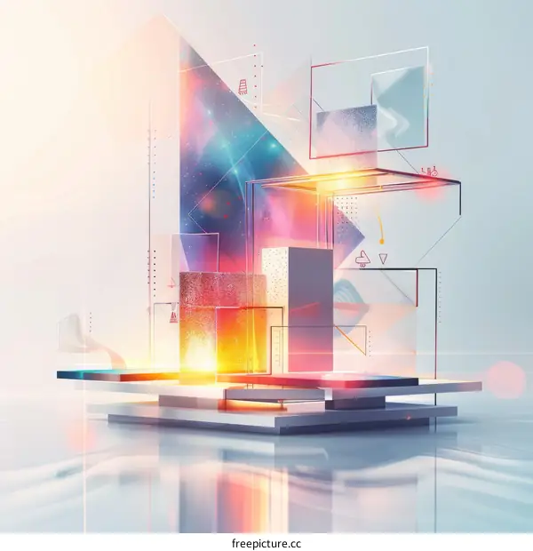 3D Abstract Geometric Shapes Composition with Vibrant Colors and Lighting