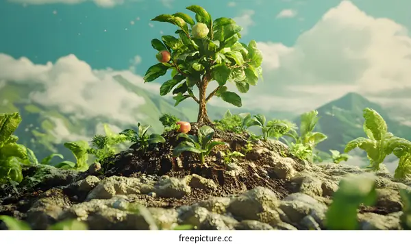 Small Tree Growing On A Mountain Top