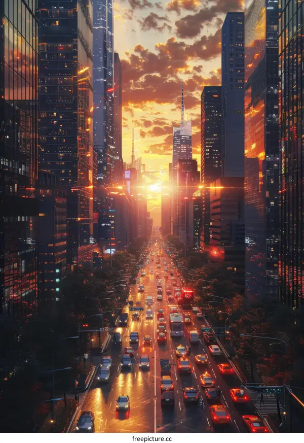 Cityscape Sunset Traffic at Dawn