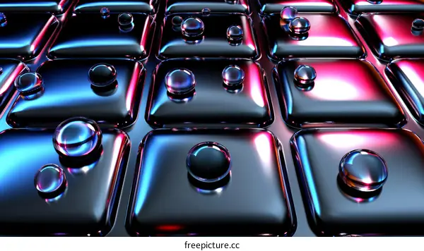 3D rendering of a grid of black cubes with spheres on each cube