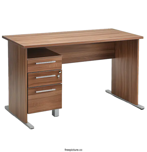 [Transparent Background PNG]Modern Wooden Office Desk with Three Drawers