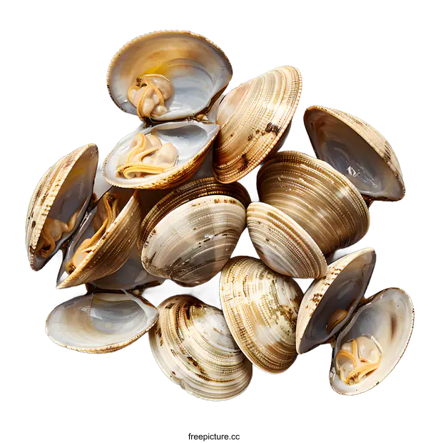 [Transparent Background PNG]A pile of littleneck clams on a white background