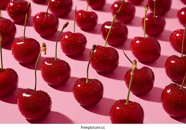 Fresh Cherries on a Pink Background
