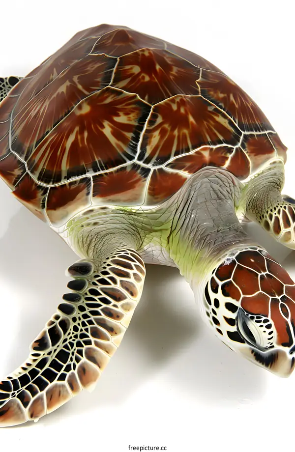 A close-up of a sea turtle