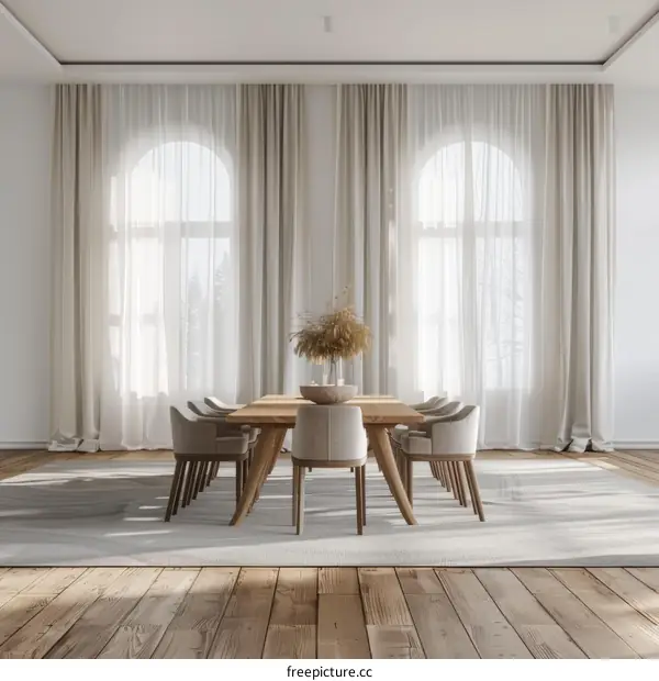 Elegant dinning room with large windows