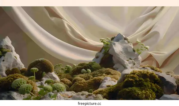 Minimalist Rock and Moss Still Life Photography