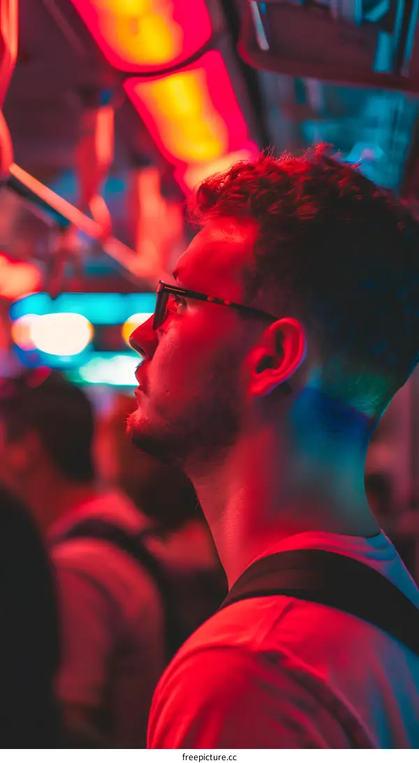 Man In Red Light In Public Transport