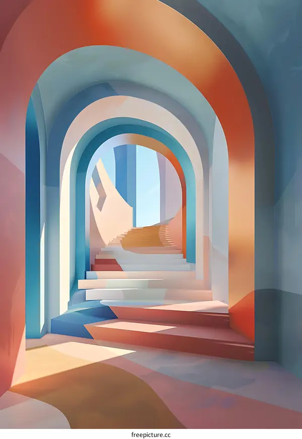 Abstract Colorful Archway Staircase Architecture Design