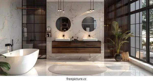 Modern Luxury Bathroom Design with Marble and Wood
