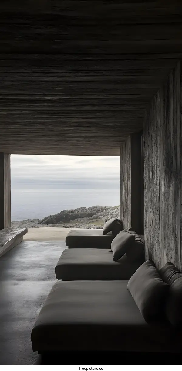 Minimalist Concrete Interior With Ocean View