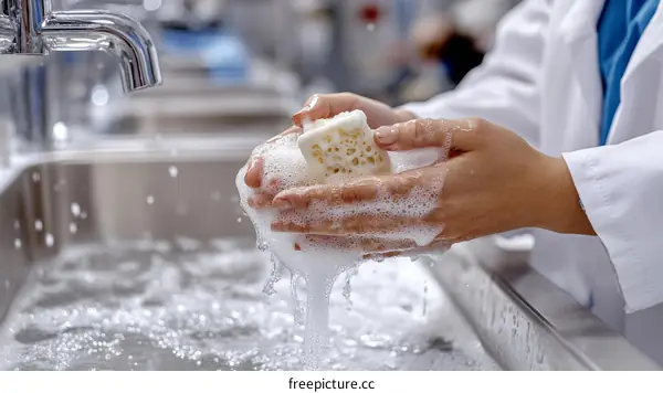 Washing Hands with a Sponge in a Laboratory Setting