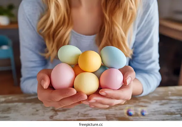 Colorful Easter Eggs Held in Hands