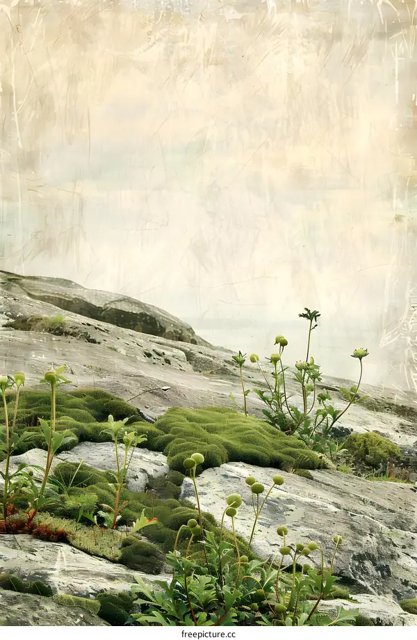 Green Moss Growing on Grey Rocks