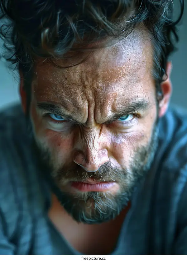 Close Up Angry Man Portrait