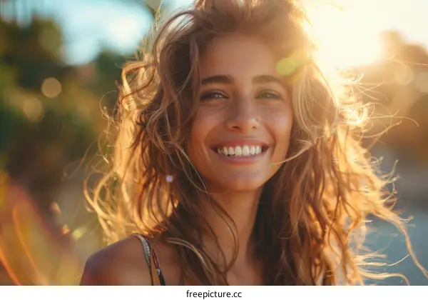 portrait of a smiling young woman with long brown hair