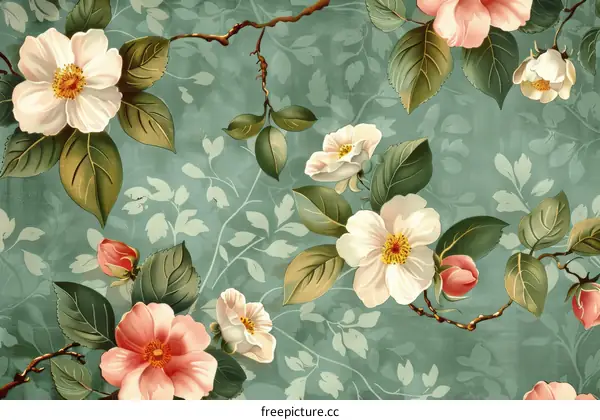 Pink and white roses with green leaves