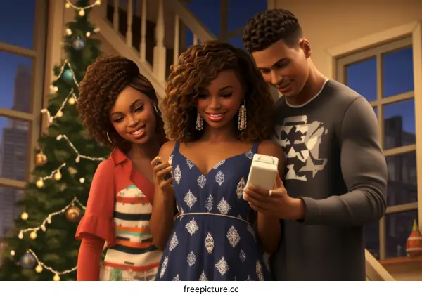 Three happy friends looking at a phone together