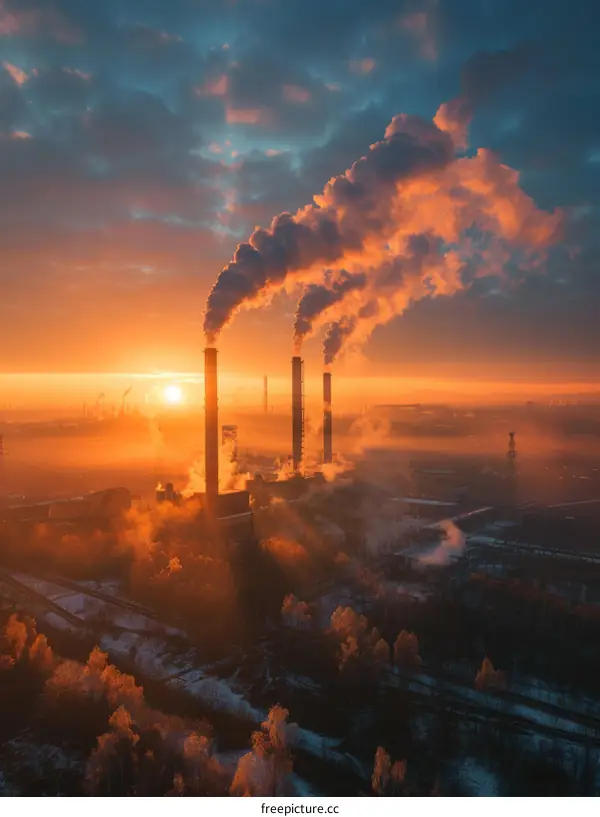Factory Smoke Pollution at Sunrise