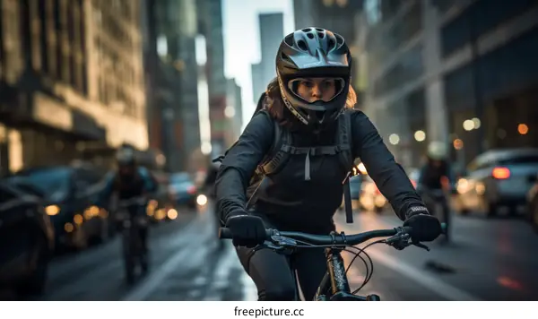 Young woman riding a bicycle in the city