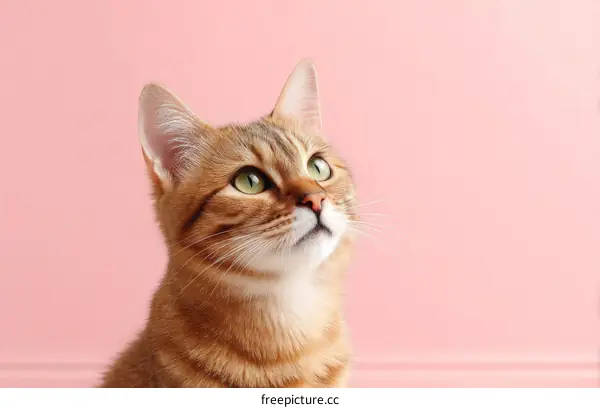 Closeup of a Curious Cat on a Pink Background