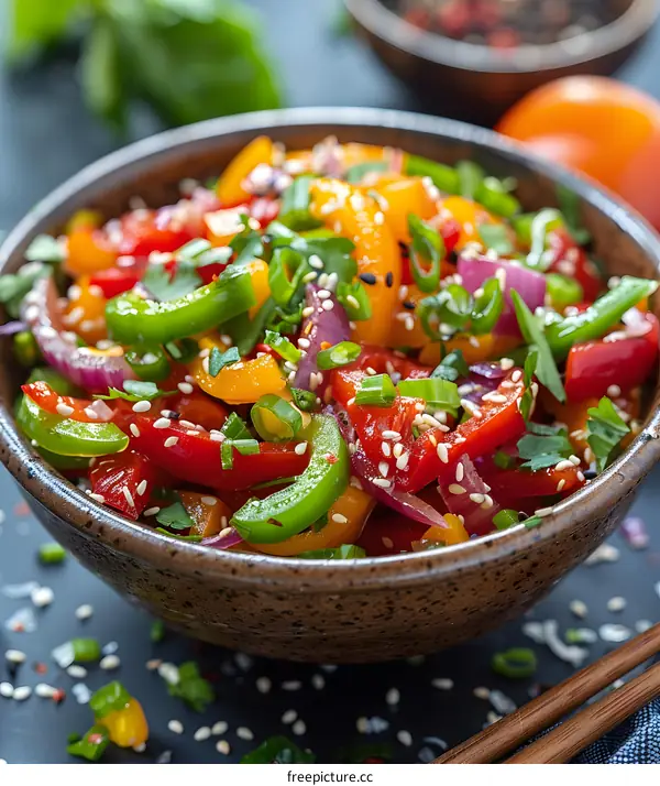 Colorful Bell Pepper Salad with Sesame Seeds