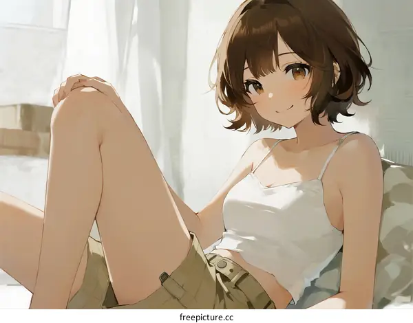A Young Woman Sitting Relaxed in a Cozy Room