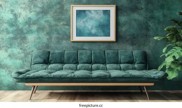 Teal Living Room Interior Design with a Modern Sofa