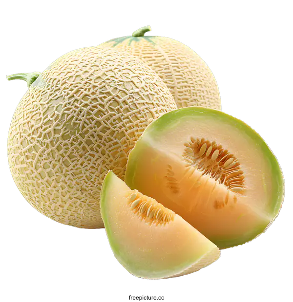 [Transparent Background PNG]Fresh cantaloupe melons on a white background