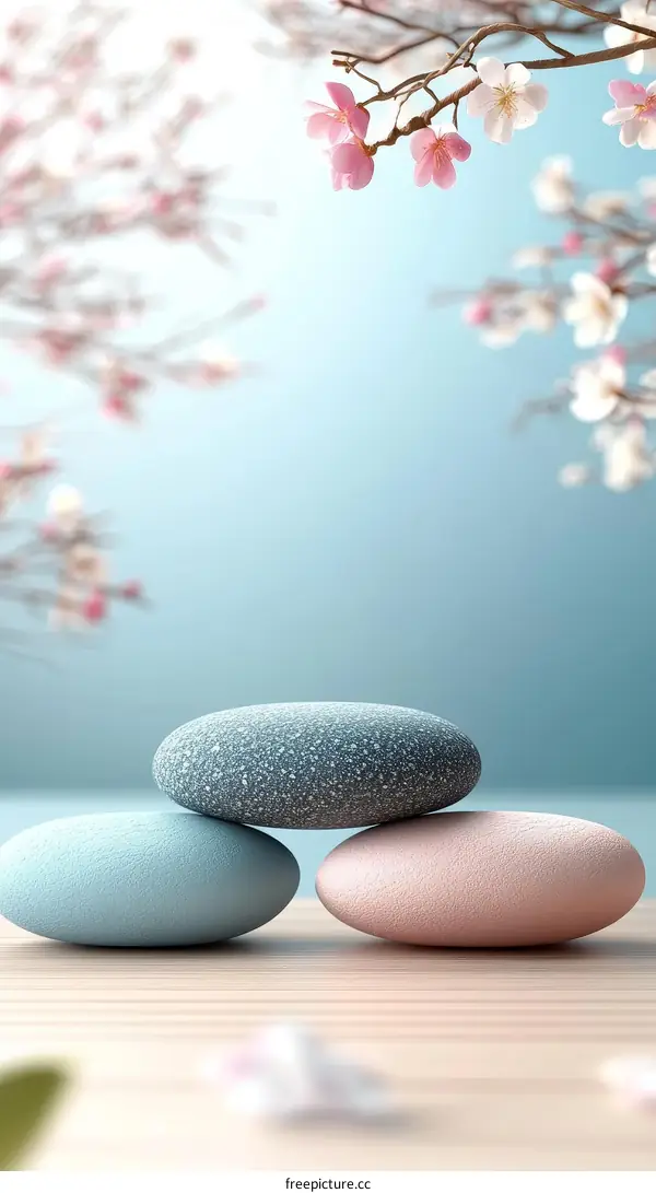 Calm Spring Scene with Stones and Blossoms