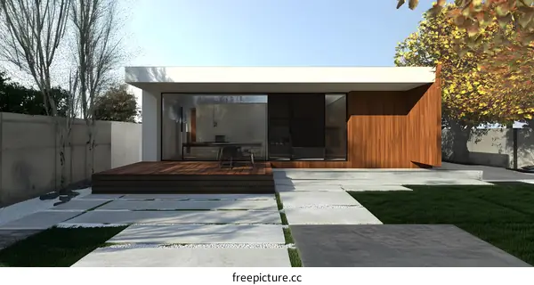 Modern House Design with Wooden Deck and Concrete Patio